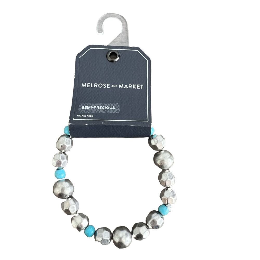 Melrose and Market Semi Precious Silver & Turquoise Beaded Bracelet NWT